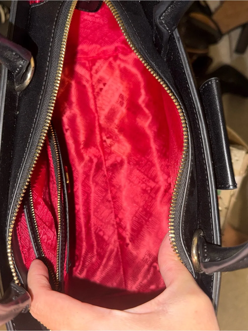 Love Moschino Black Satchel with Red Heart Patch